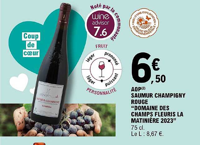 aop saumur champigny rouge "domaine des champs fleuris la matinière 2023"