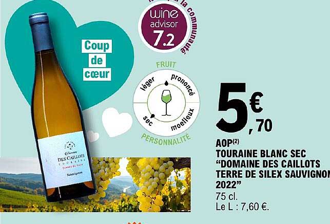 aop touraine blanc sec "domaine des caillots terre de silex sauvignon 2022"