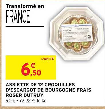 assiette de 12 croquilles d'escargot de bourgogne frais roger dutruy