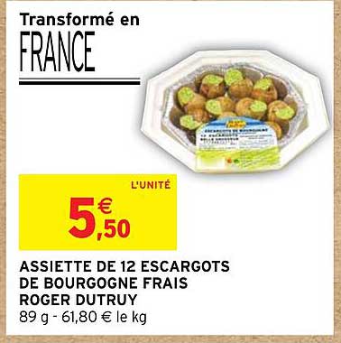 assiette de 12 escargots de bourgogne frais roger dutruy
