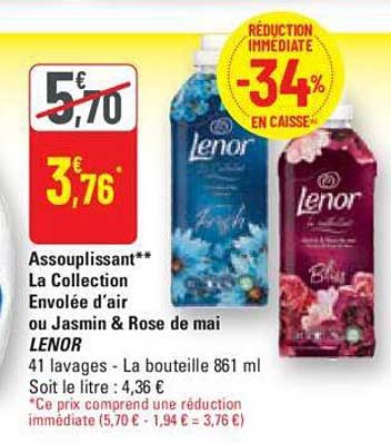 assouplissant la collection envolée d'air ou jasmin & rose de mai lenor