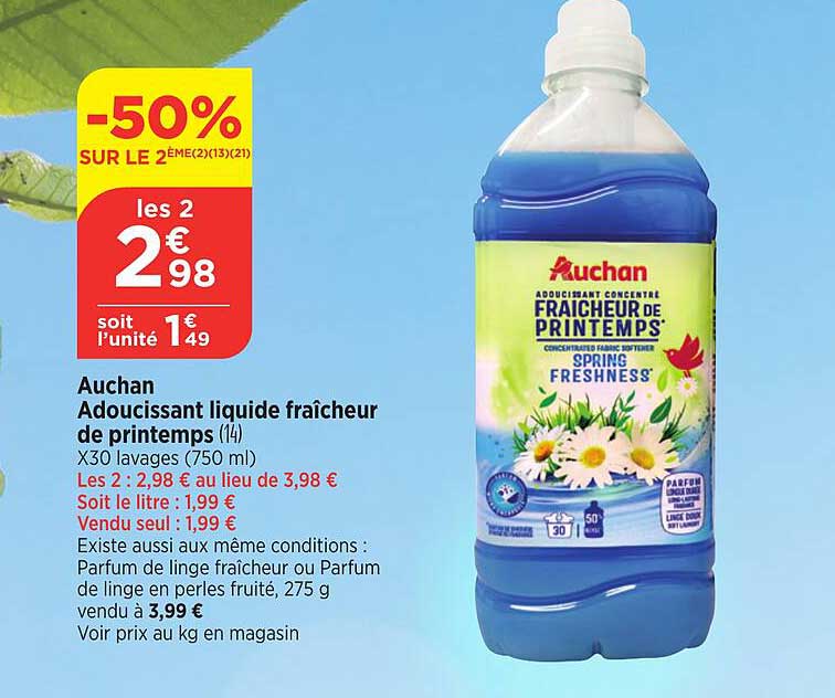 Auchan Adoucissant Liquide Fraîcheur De Printemps