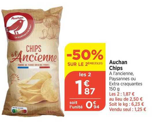 Auchan Chips à L'ancienne Paysannes Ou Extra Craquantes