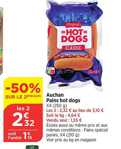 auchan pains hot dogs