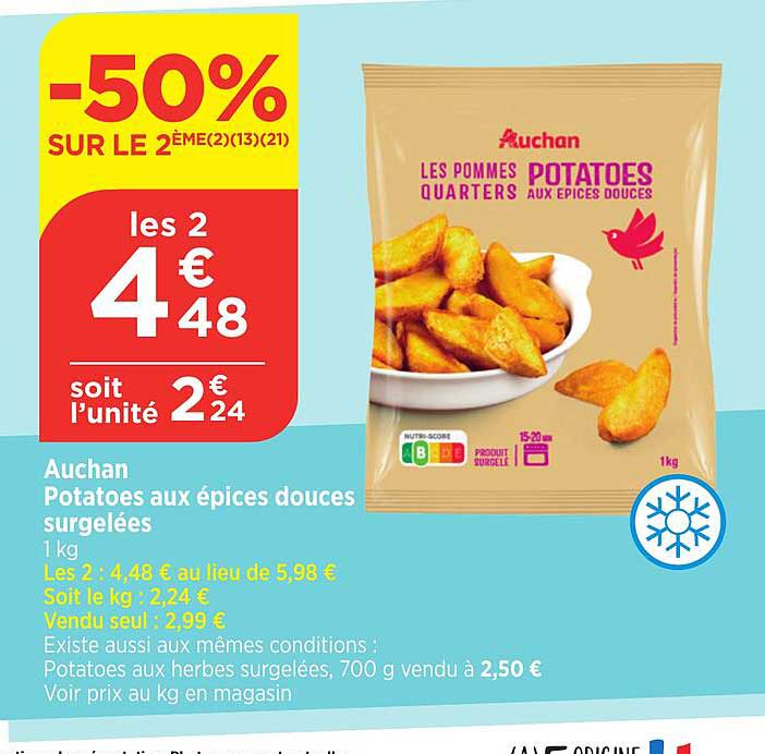 auchan potatoes aux épices douces surgelées