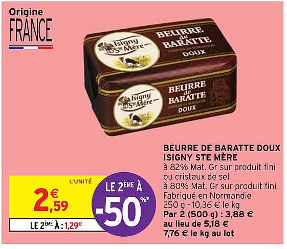 beurre de baratte doux isigny ste mère