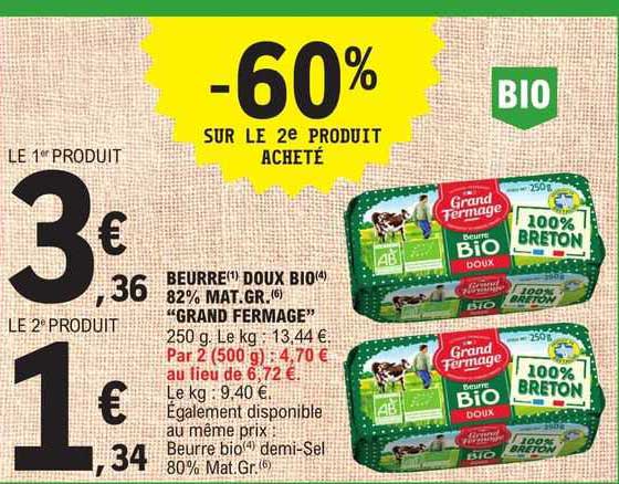 beurre doux bio 82% mat. gr. "grand fermage"