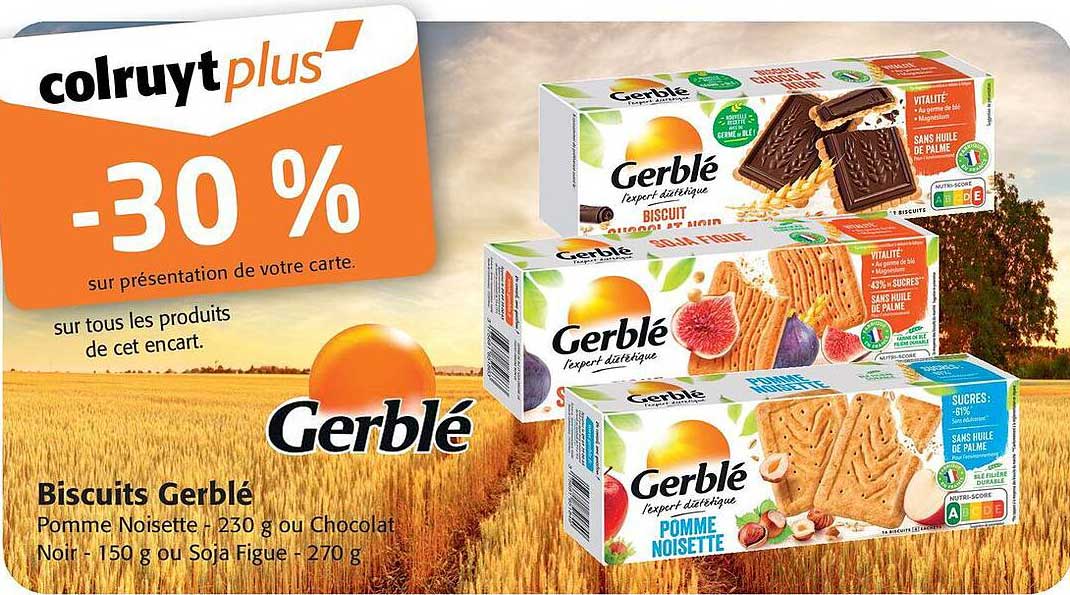 Biscuits Gerblé Pomme Noisette - 230 G Ou Chocolat Noir - 150 G Ou Soja Figue - 270 G