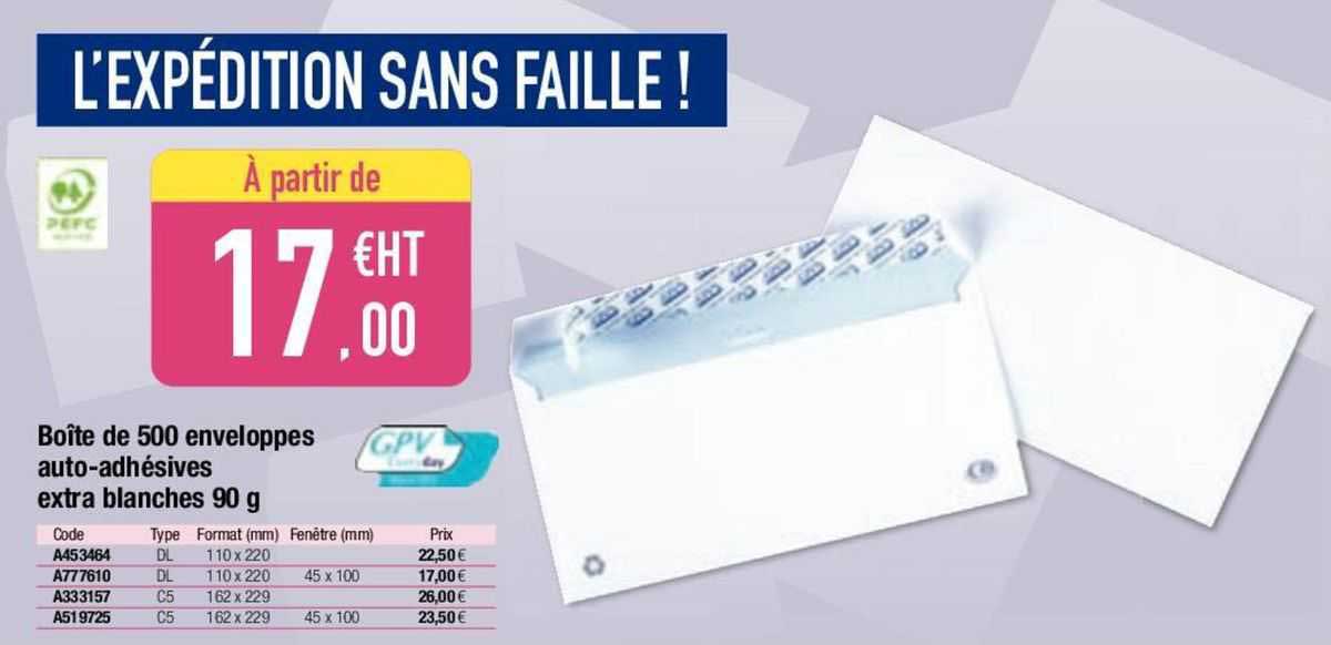 boîte de 500 enveloppes auto-adhésives extra blanches 90 g
