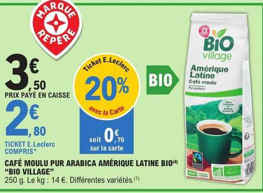 café moulu pur arabica amérique latine bio "bio village"