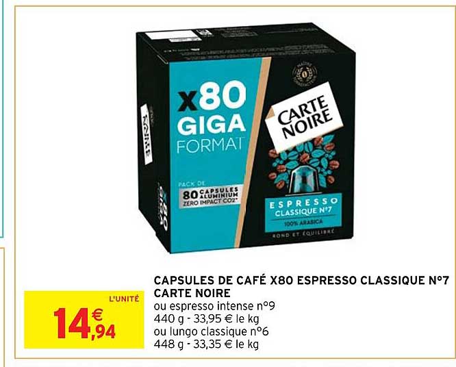 capsules de café x80 espresso classique n°7 carte noire