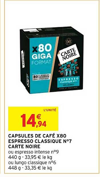 capsules de café x80 espresso classique n°7 carte noire
