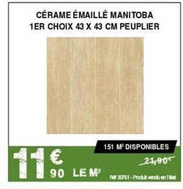 cérame émaillé manitoba 1er choix 43 x 43 cm peuplier