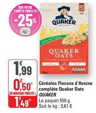 céréales flocons d'avoine complète quaker oats -25%