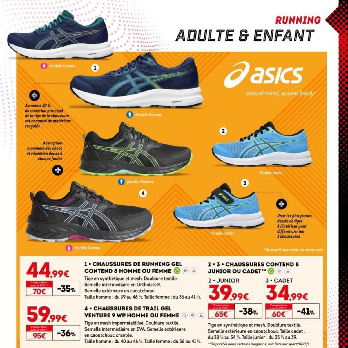 chaussures de running gel contend 8 homme ou femme, chaussures contend 8 junior ou cadet, chaussures de trail gel venture 9 wp homme femme