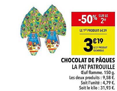 chocolat de pâques la pat patrouille