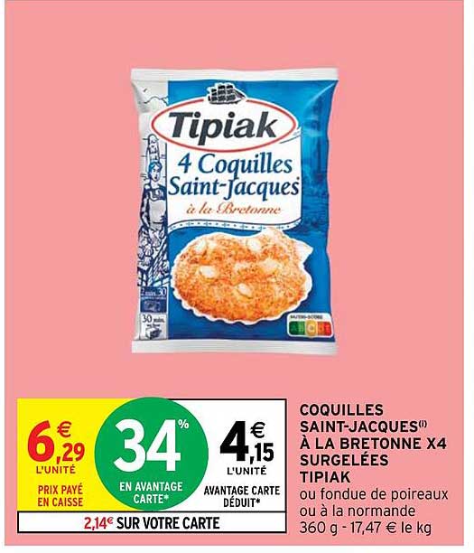 coquilles saint-jacques à la bretonne x4 surgelées tipiak