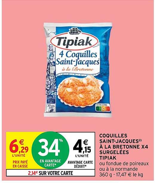 coquilles saint-jacques à la bretonne x4 surgelées tipiak