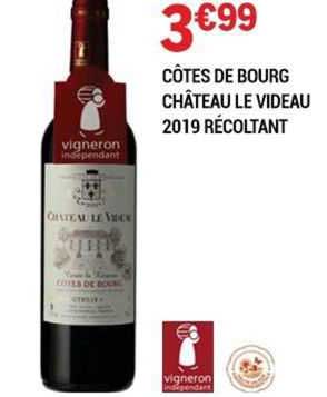 côtes de bourg château le videau 2019 récoltant
