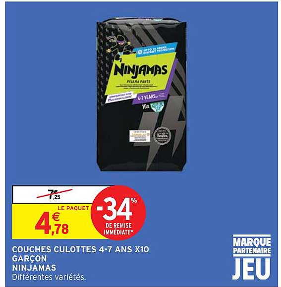 couches culottes 4-7 ans x10 garçons ninjamas