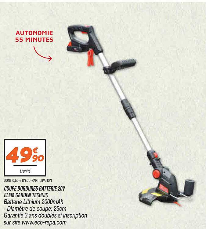 coupe bordures batterie 20 v elem garden technic