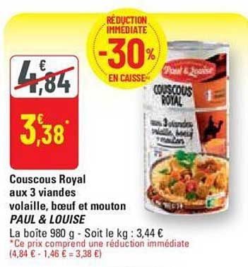 couscous royal aux 3 viandes volaille, bœuf et mouton paul & louise