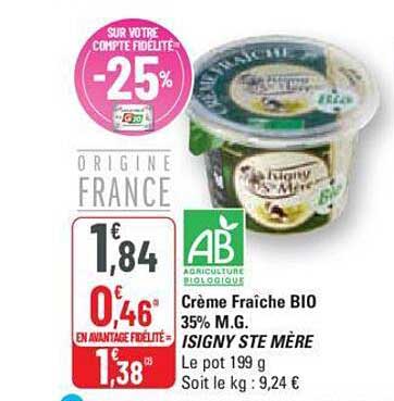 crème fraîche bio 35% m.g. isigny ste mère