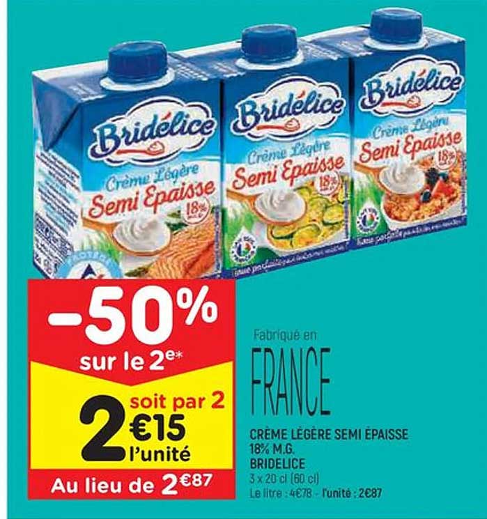 crème légère semi épaisse 18% m.g. bridélice