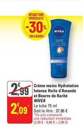 crème mains hydratation intense huile d'amande et beurre de karité nivea
