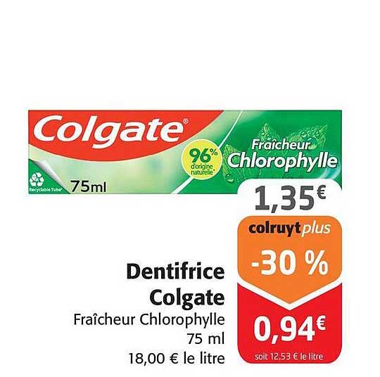 dentifrice colgate fraîcheur chlorophylle