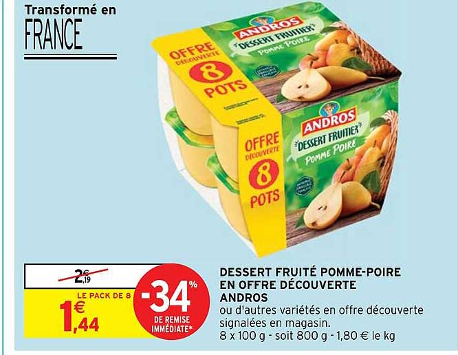 Dessert Fruité Pomme-poire En Offre Découverte Andros -34% De Remise Immédiate