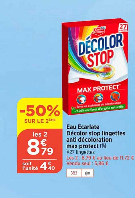 eau ecarlate décolor stop lingettes anti décoloration max protect