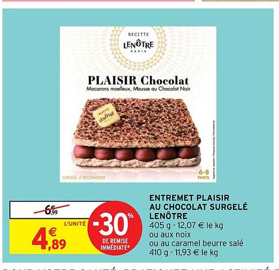entremet plaisir au chocolat surgelé lenôtre -30% de remise immédiate