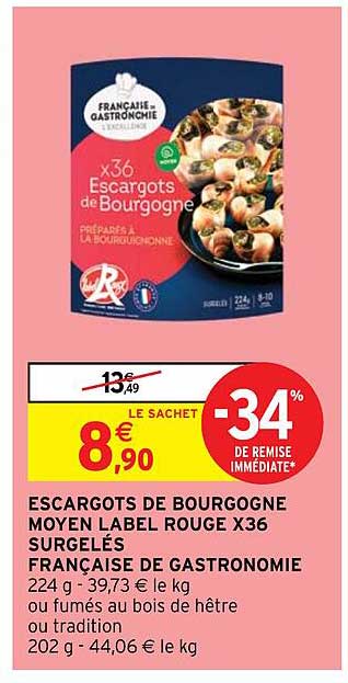 escargots de bourgogne moyen label rouge x36 surgelés française de gastronomie