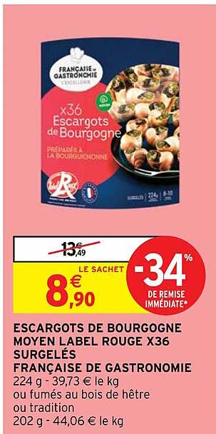 Escargots De Bourgogne Moyen Label Rouge X36 Surgelés Française De Gastronomie