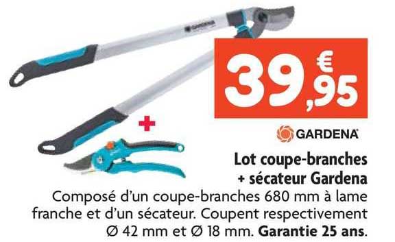 gardena lot coupe-branches + sécateur gardena