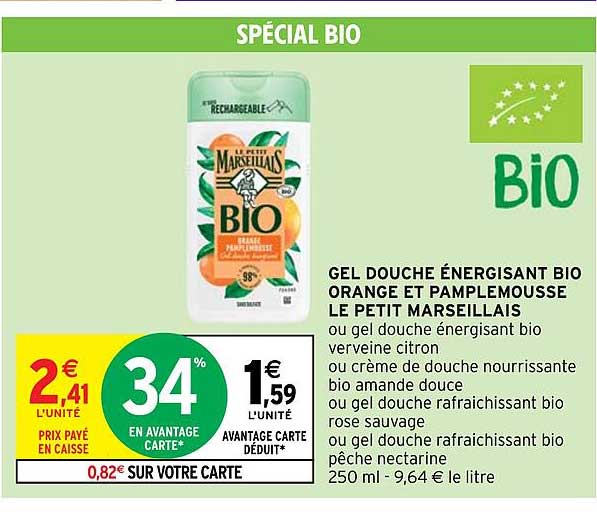 Gel Douche énergisant Bio Orange Et Pamplemousse Le Peit Marseillais