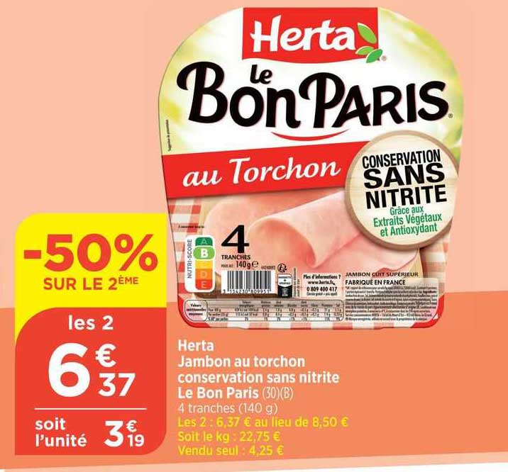 Herta Jambon Au Torchon Conservation Sans Nitrite Le Bon Paris