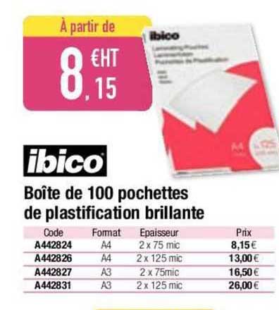 ibic boîte de 100 pochettes de plastification brillante