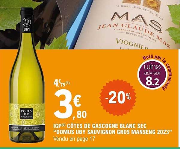 igp côtes de gascogne blanc sec domus uby sauvignon gros manseng 2023 -20%