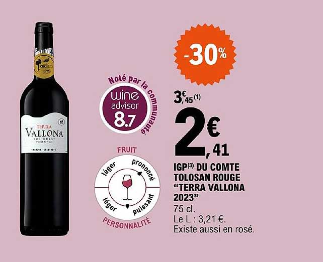 Igp Du Comte Tolosan Rouge "terra Vallona 2023" -30%