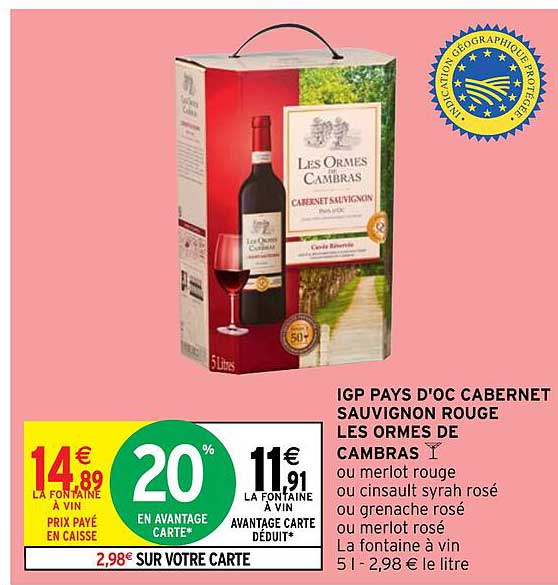 igp pays d'oc cabernet sauvignon rouge les ormes de cambras