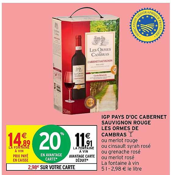 igp pays d'oc cabernet sauvignon rouge les ormes de cambras