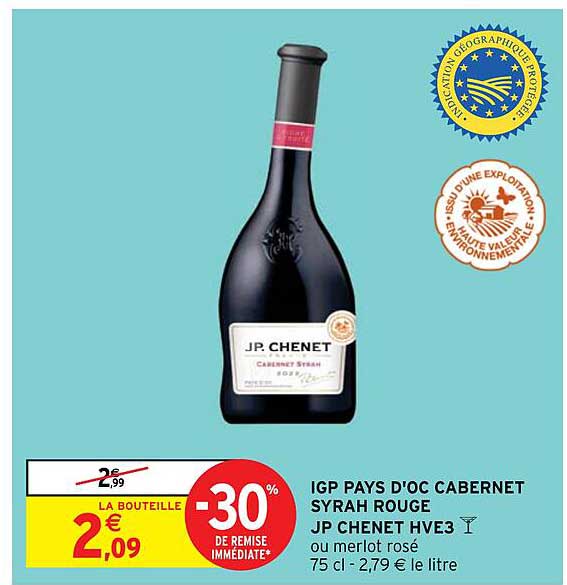 igp pays d'oc cabernet syrah rouge jp chenet hve3