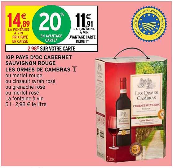 Ipg Pays D'oc Cabernet Sauvignon Les Ormes De Cambras