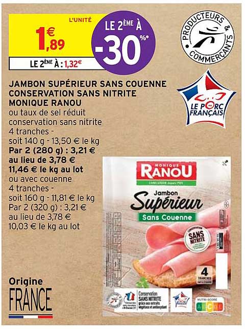 jambon supérieur sans couenne conservation sans nitrite monique ranou