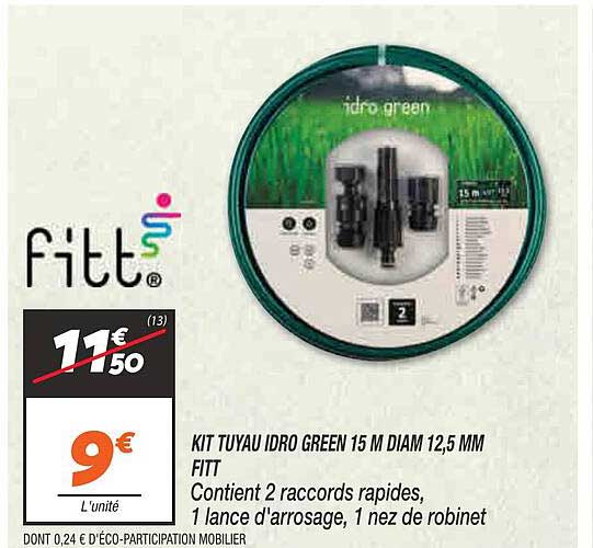 kit tuyau idro green 15 m diam 12,5 mm fitt