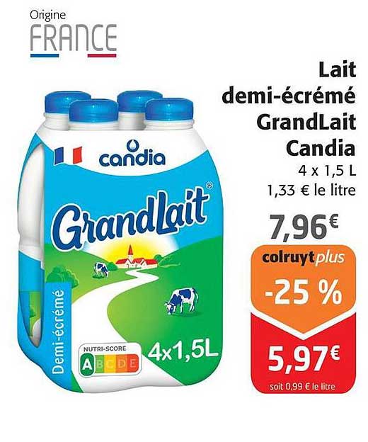 Lait Demi-écrémé Grandlait Candia
