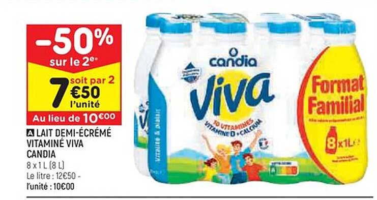 lait demi-écrémé vitaminé viva candia