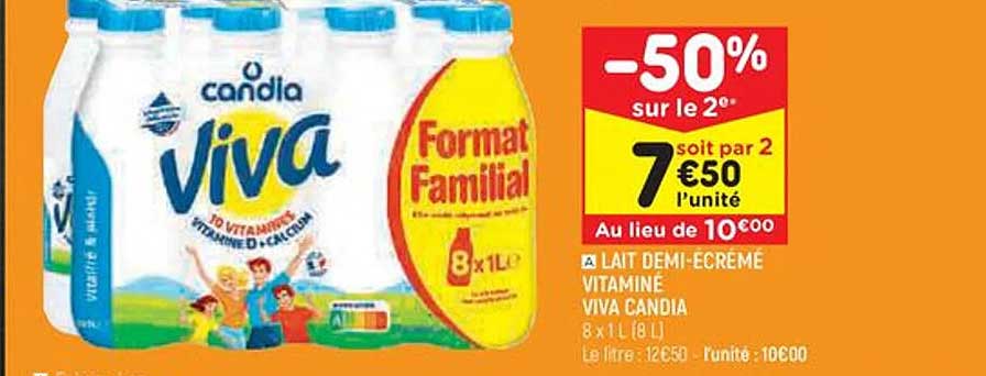 lait demi-écrémé vitaminé viva candia